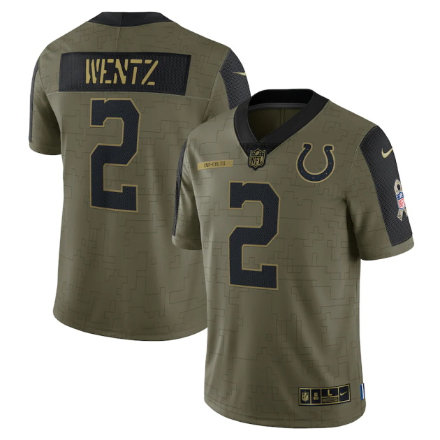 mens nike carson wentz olive indianapolis colts 2021 salute to service limited player jersey